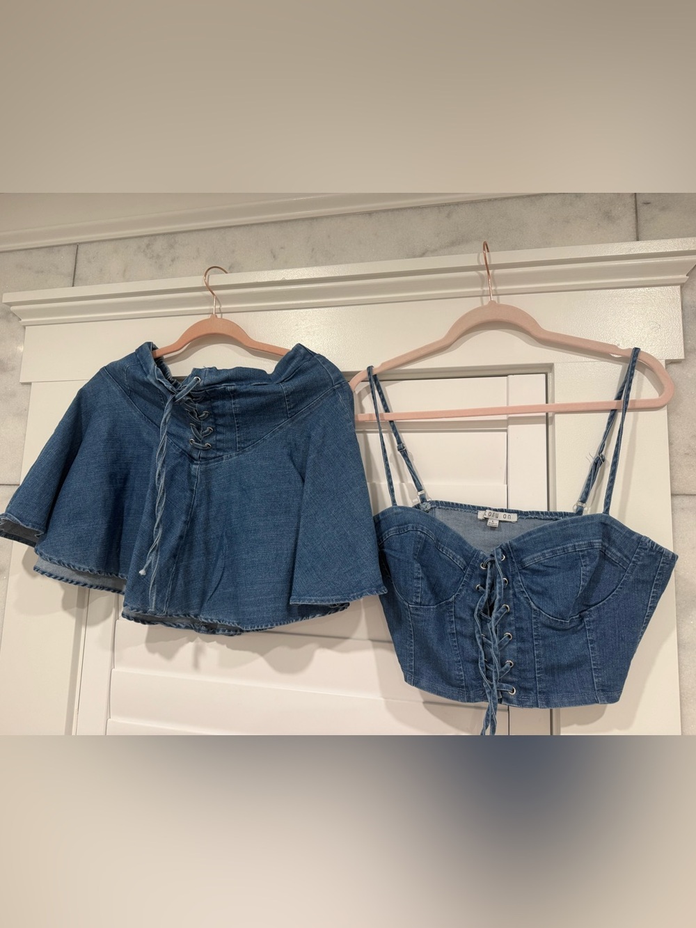 Denim Lace-Up Mini Skirt - Blue